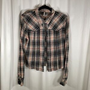 Free People Womens Western Boho Chic Button Up Small Indie Cowgirl Mixed Linen